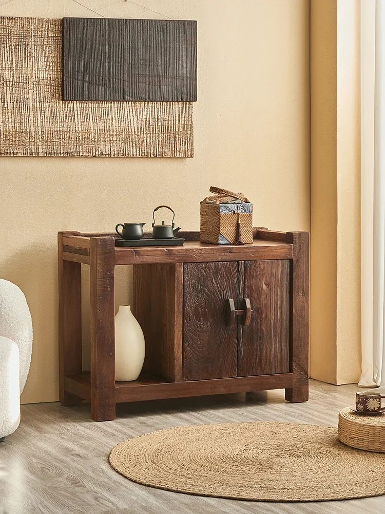 Old wood weathered wabi-sabi style tea cup holder tea storage table coffee utensil storage rack