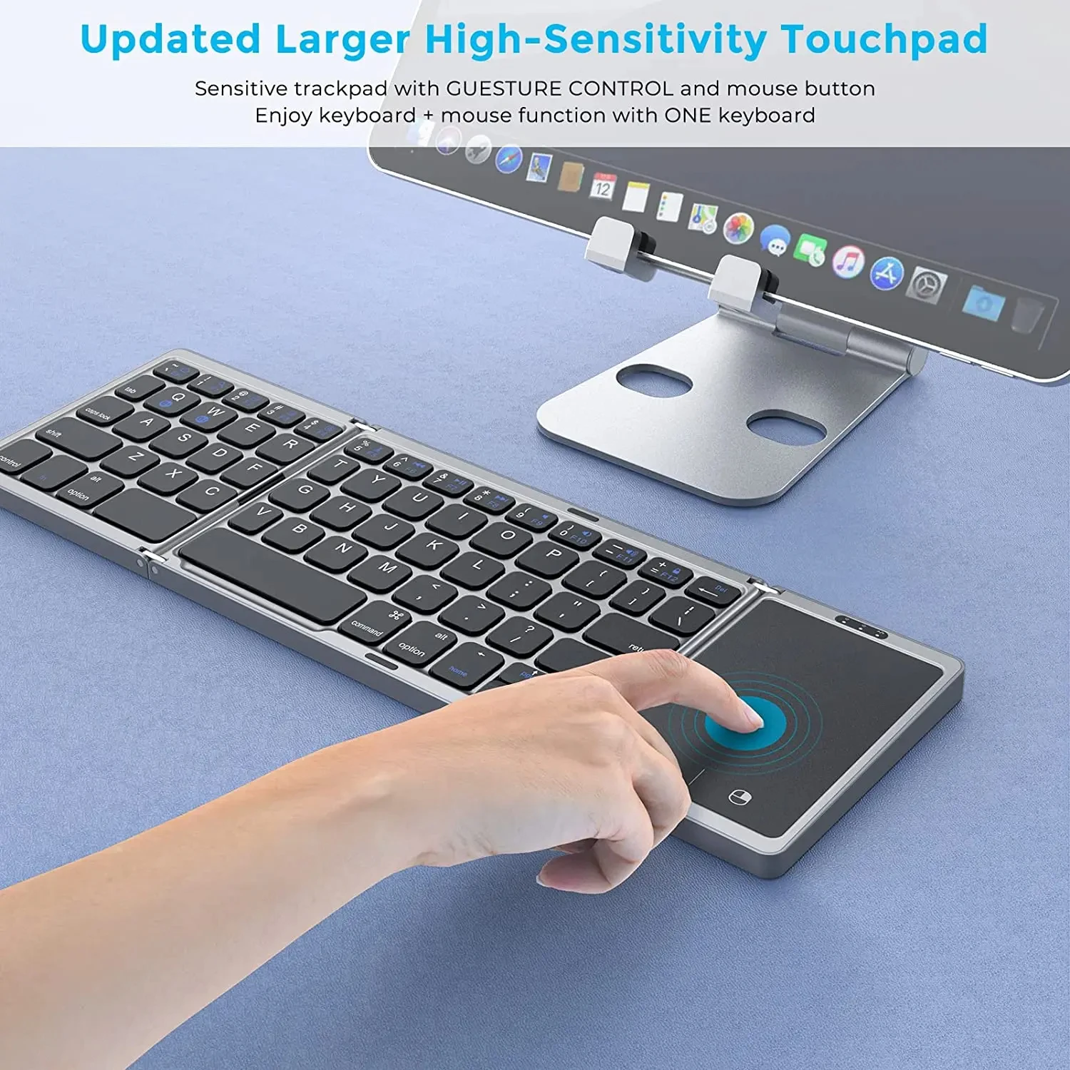 3-Folding Keyboard Mini Wireless Keyboard Foldable Dual Bluetooth Keyboard with Touchpad for Windows Android IOS iPad Phone