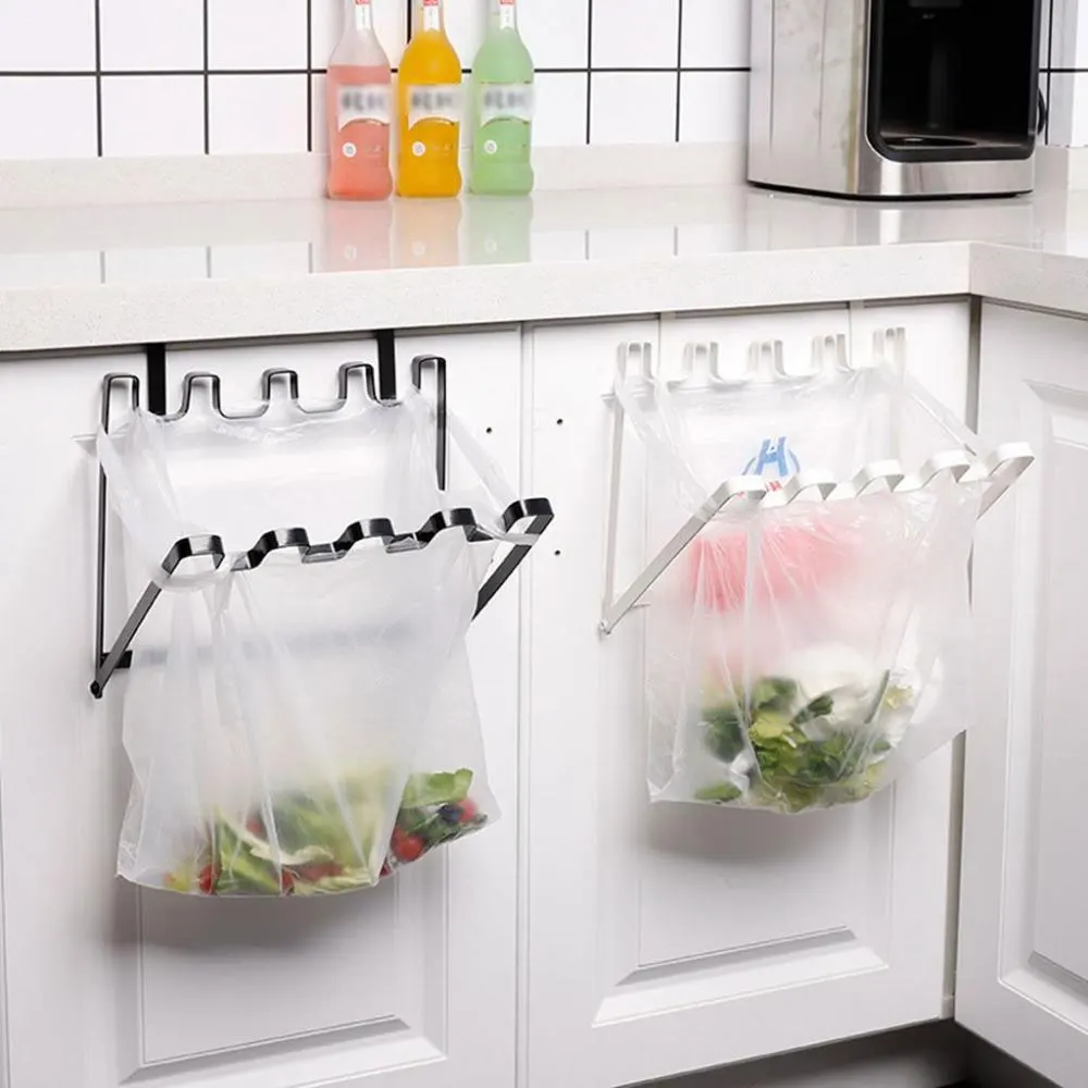 Foldable Garbage Bag Hanging Rack Kitchen Rubbish Holder Cupboard Over Door Storage Shelf Kitchen Cabinet Trash Bag Holder