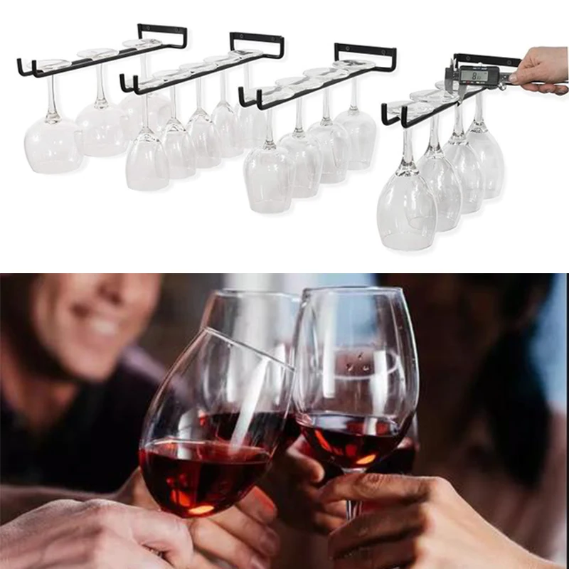 30CM Iron Wine Glasses Hanging Holder Glass Rack Bartender Stemware Under Cabinet Stemware Organizer Bar Hanger Shelf Black