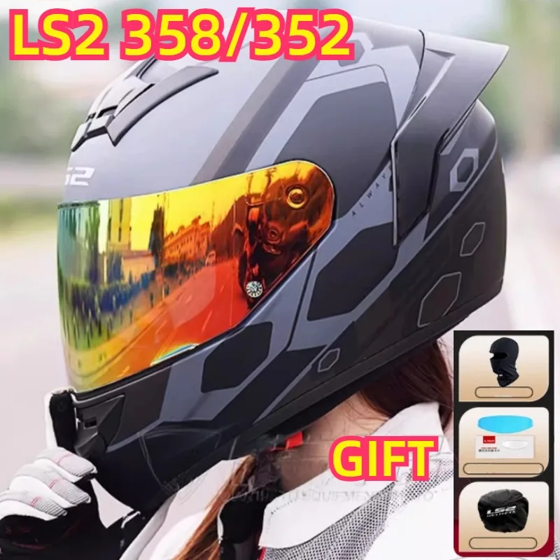 DOT ECE Certification LS2 Motorcycle Full-face Helmet for Men and Women in All Seasons Anti-fog Large Rear Wing Moto Racing