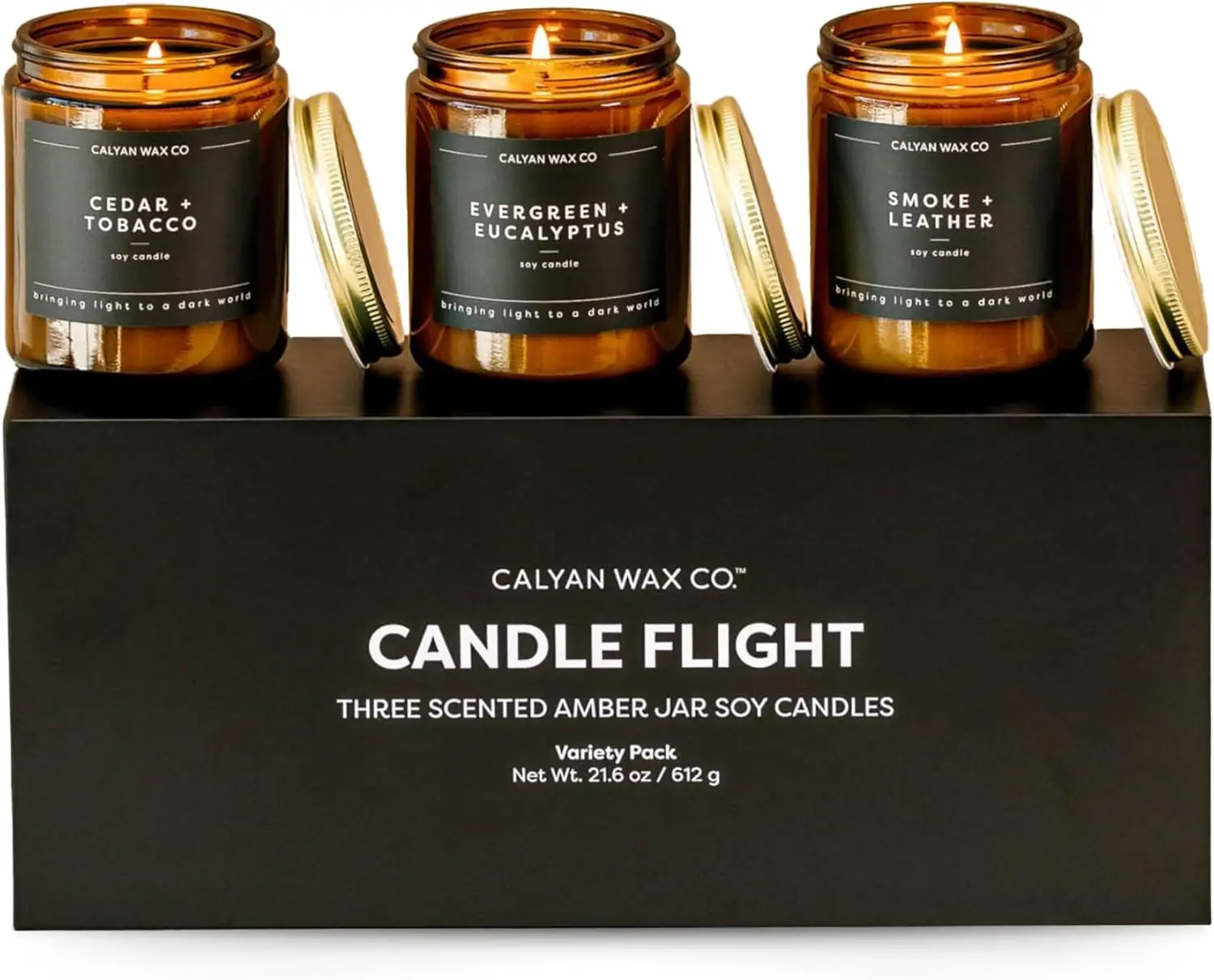 

Masculine Scented Candle Gift Set - 3 Scents, 57-Hour Burn, Non-Toxic Soy Wax in Amber Glass Jar