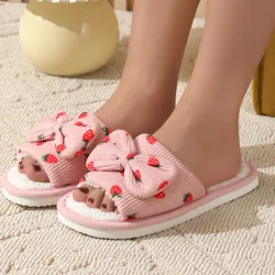 Fashion Women Bow Flat Slippers Indoor House Ladies Lightweight Comfort Non-slip Slides Open-toe Slippers Shoes for All Season