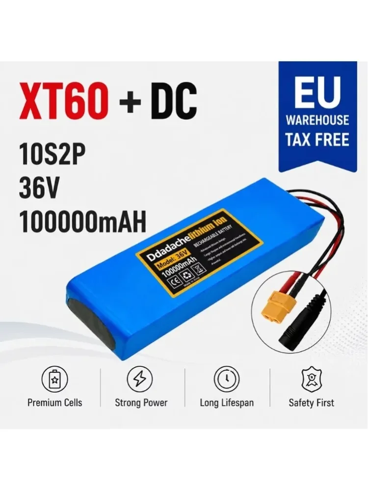 Hochwertige Original 36V 10S2P 100000mAh E-Bike wiederaufladbare Lithium-Batterie, 250W-1000W Hochleistungsmotor, geeignet für urbane Elektroroller.