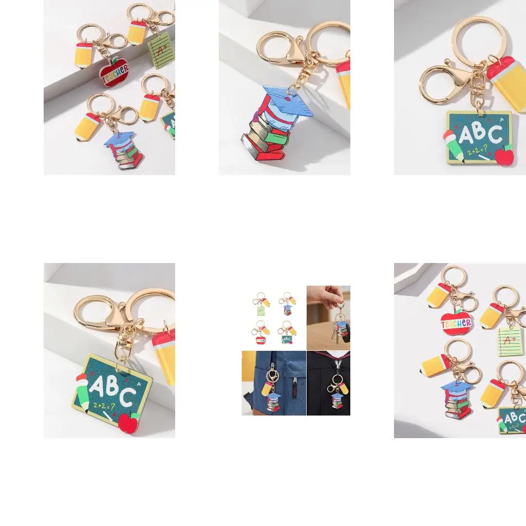 4xColorful School Themed Keyrings For Gifting During Academic Occasion