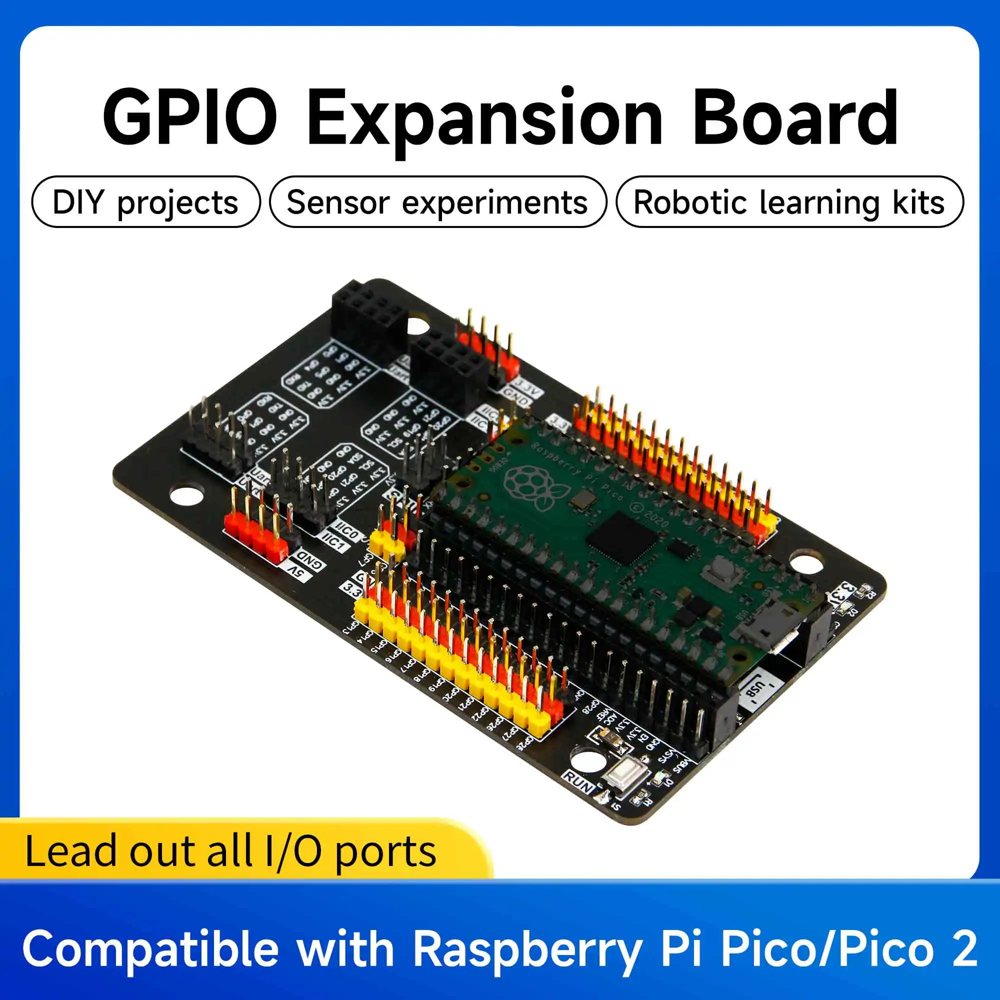 

Плата расширения датчика Raspberry Pi Pico GPIO с интерфейсом модуля электронного датчика, простое подключение, не требуется припой для набора «сделай сам»