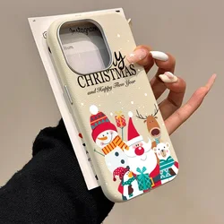 Luxe Mat Leer Kerstmis Nieuwjaar Case Voor iPhone 16 15 Pro Max 14 13 12 11 Pro Max X XR XS 7 8Plus Schokbestendige Telefoon Cover
