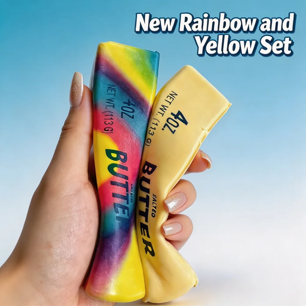 2New Rainbow Squishy Elastic Butter Stick Fidget Toy Stress Relief Game Funny Decompression Prank Squeeze Toy for Anxiety Relief