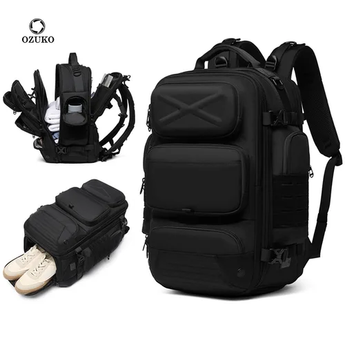 Mochila Ozuko para hombre, bolsa de viaje multifuncional para exteriores, gran capacidad, impermeable, compartimento para zapatos separado, bolsa de negocios