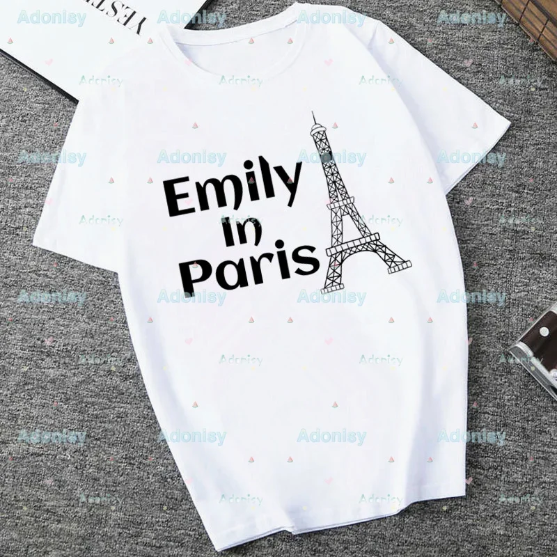 

Emily In Paris Kawaii Printed Women White Basic Female O Neck Casual Ladies Tops Simply Cute Tees