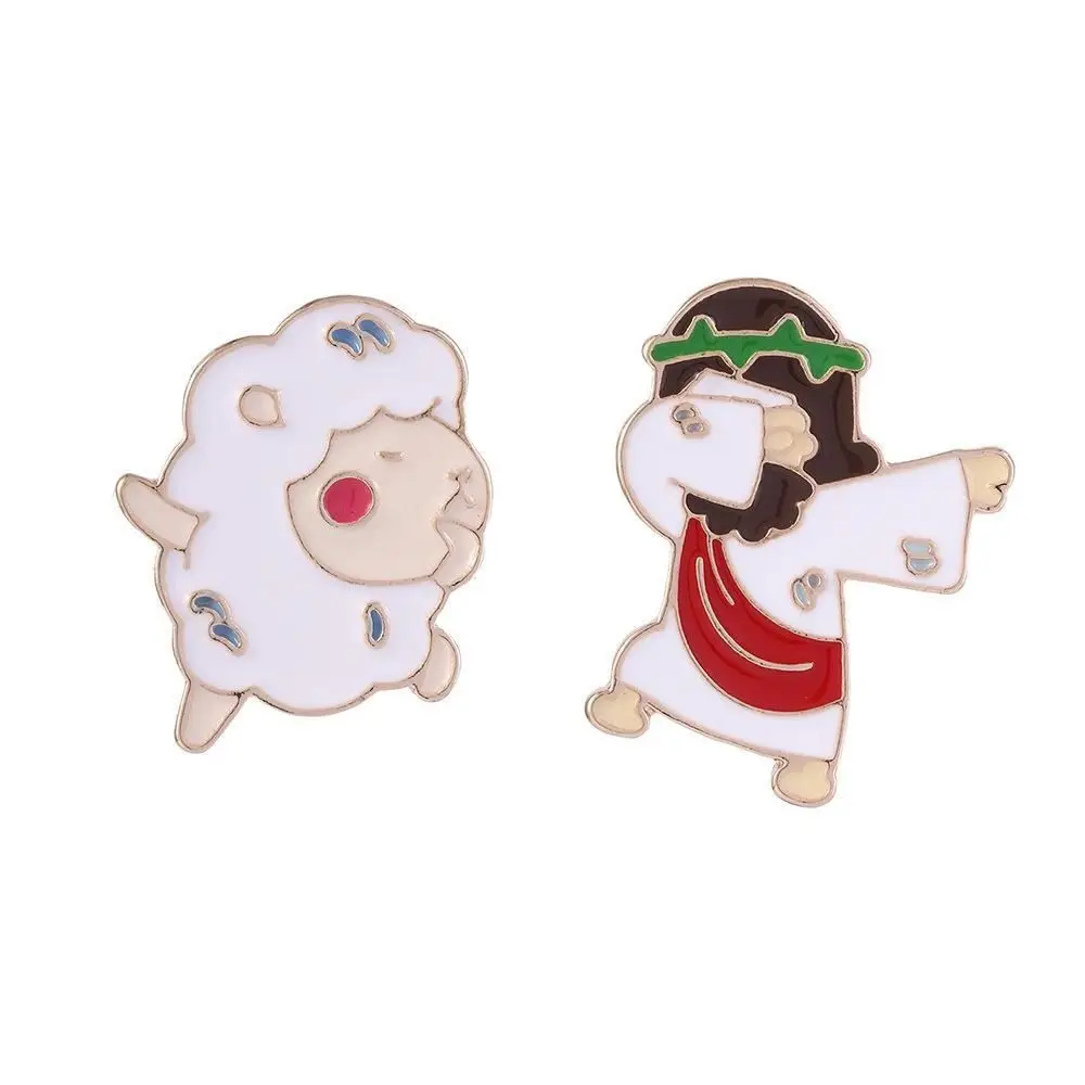 Little Sheep Jesus Messiah Brooches Interest Swag Dancing Enamel Brooches Originality Cute Christian Faith Icon Badge Clothes