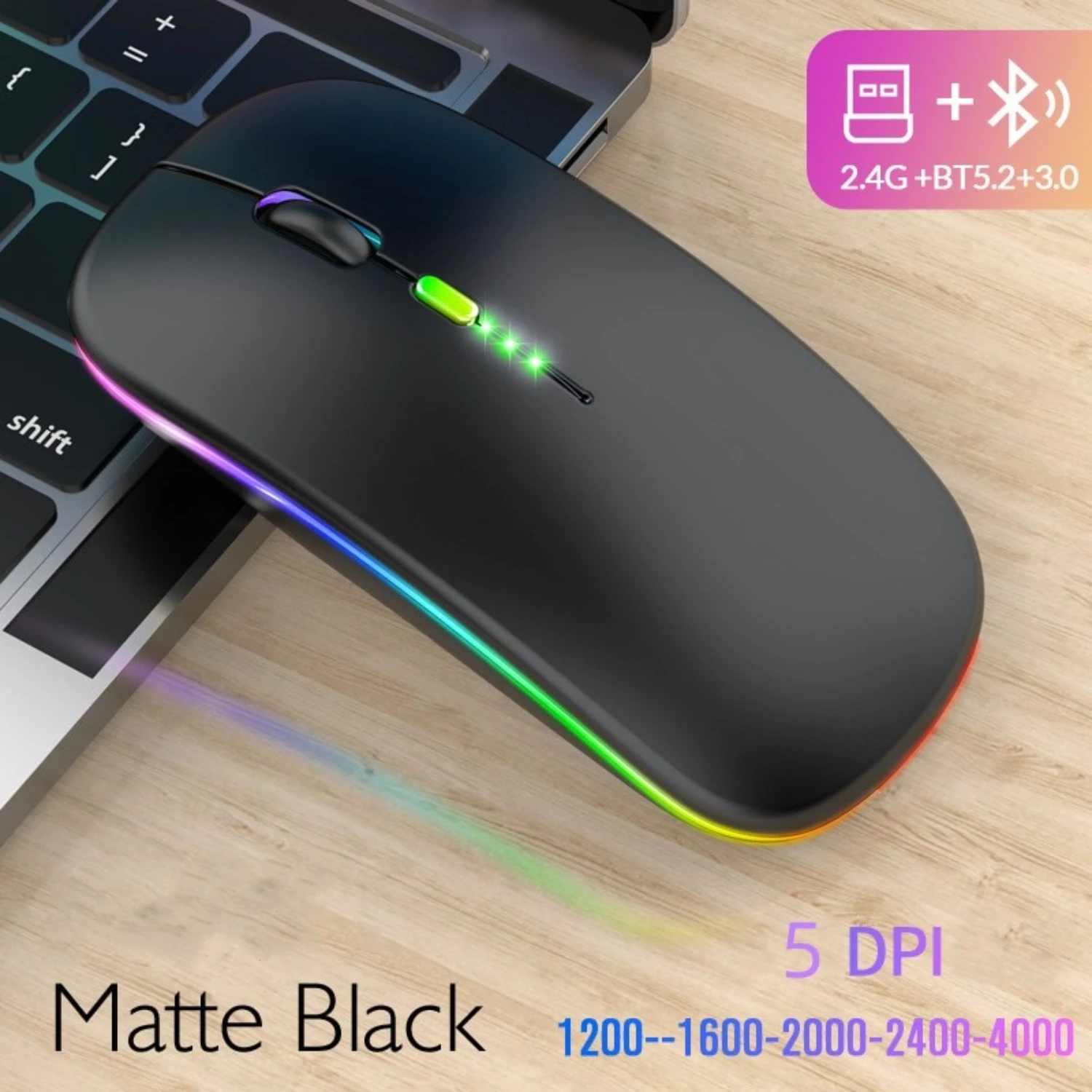 Bluetooth Wireless Mouse with USB Rechargeable RGB Mouse  Computer Laptop  Macbook Gaming Mouse Gamer 2.4GHz Portable