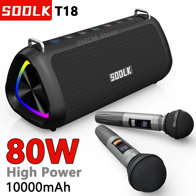 

SODLK T18 80W High-Power caixa de som Bluetooth Speaker Outdoor Wireless Subwoofer Soundbar TES Party Karaoke Mega Bass With Mic