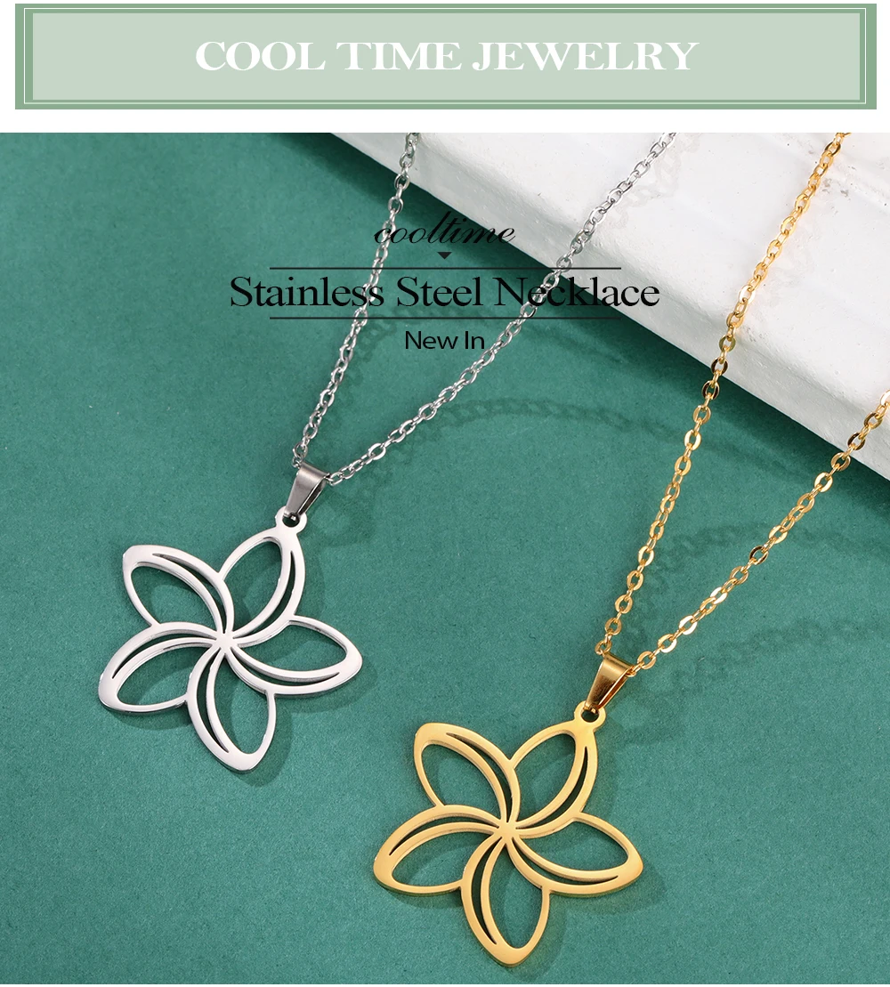 COOLTIME Filigrane Blumen Anhänger Halskette für Frauen Edelstahl Mode Blume Paar Halskette Schmuck Geburtstagsgeschenk – Detail 3