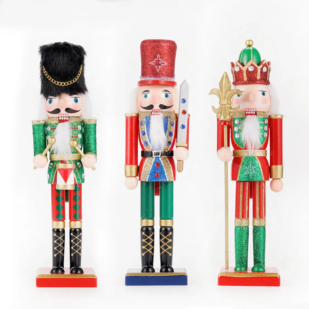 30CM Nutcracker Red Series European Wrap Christmas Wooden Soldier Ornaments Wood Figures Table Decor Desktop Decoration