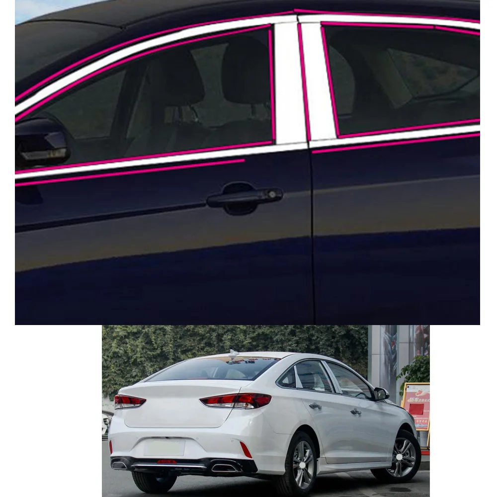 

For Hyundai Sonata 9th 2015 2016 2017 2018 2019 Car Styling Sticker Garnish Pillar Window Middle Strip Trim Frame Hoods Parts
