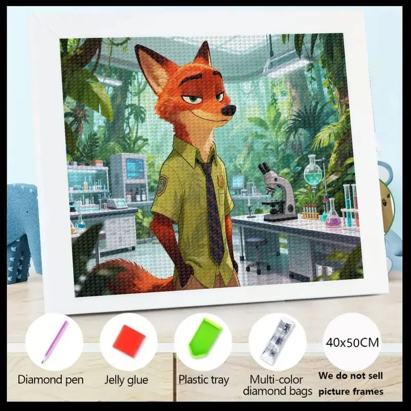 

1PC 5D Diamond Painting Kit - Cartoon Fox Art DIY Craft Set for Kids with Colorful Gems, Stunning Jungle Theme, Complete with Di