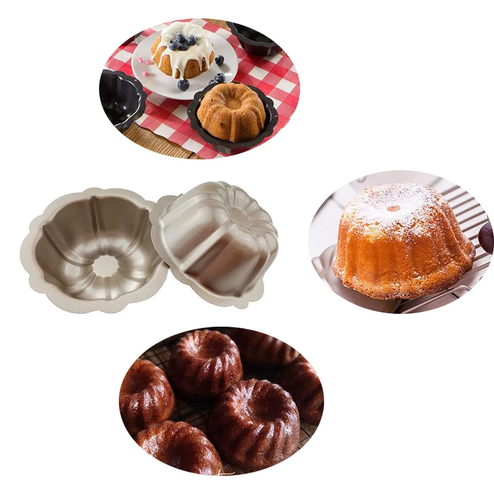 4 Pack 4 Inch Mini Bundt Cake Pans for Baking Non-stick Carbon Steel Fluted Cake Pan Set Pumpkin Shaped Cake Mold Kitchen Tools