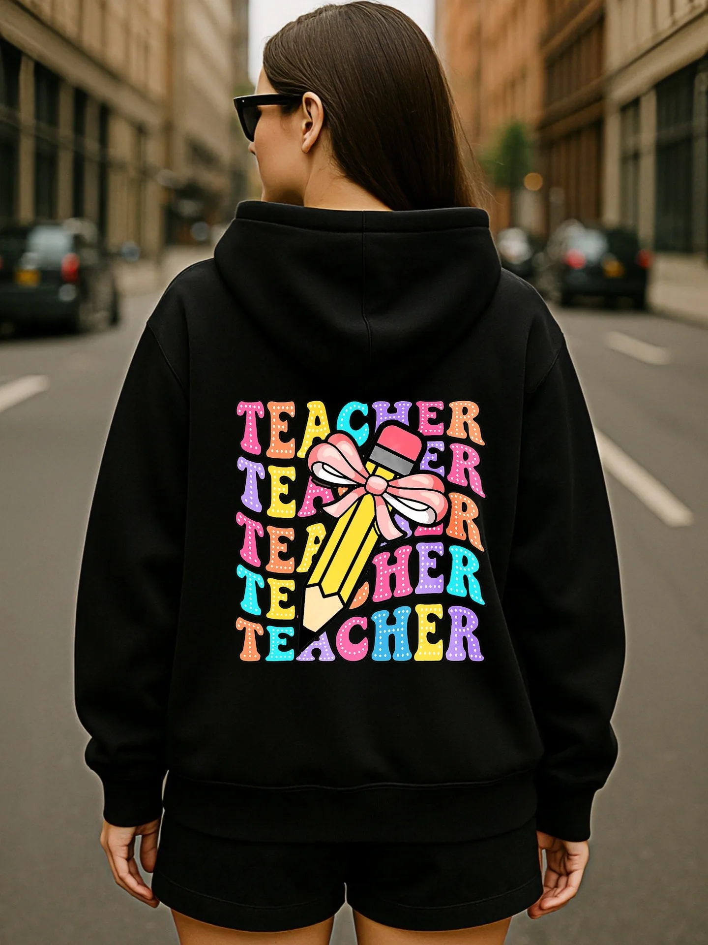 レディース グラフィック パーカー、ハート - 漫画プリント、Y2K スタイル、柔らかい生地、カジュアルな普段着、ティーン向け