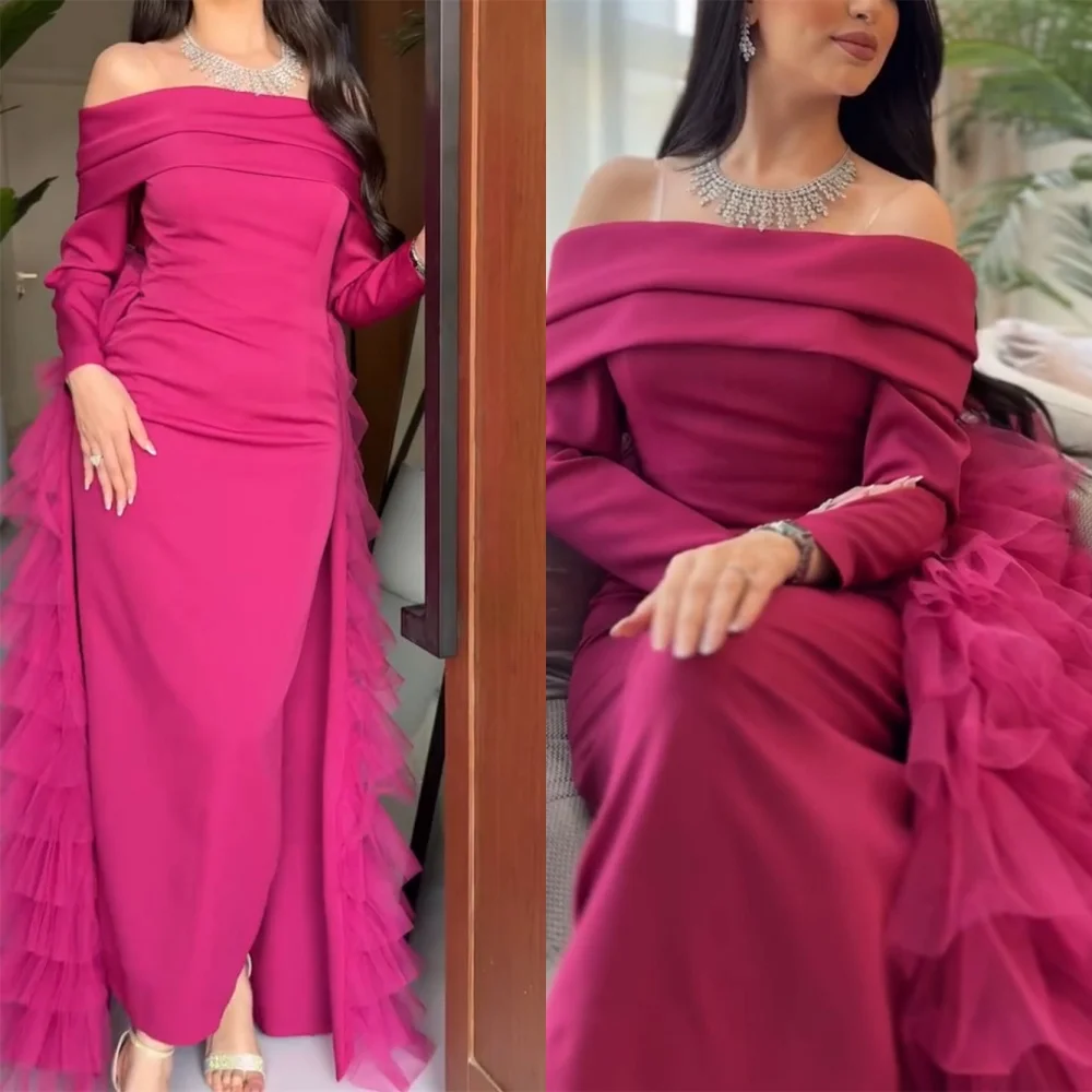 

Customized Classic Jersey Celebrity Gowns Elegant Off the Shoulder Long Sleeves Homecoming Dresses Exquisite Evening Dress