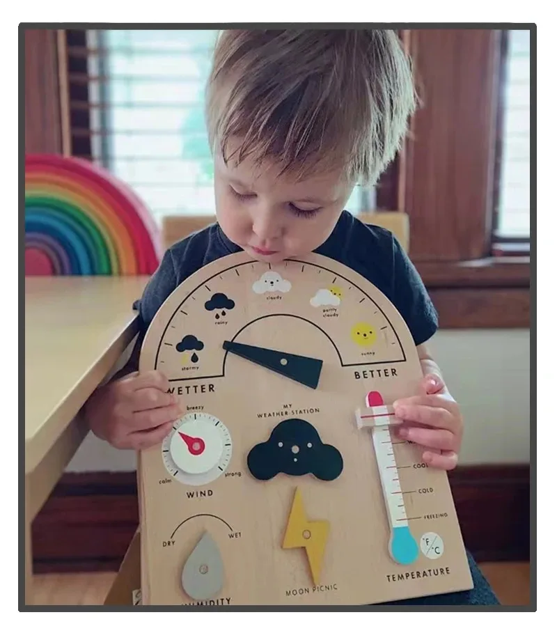 Kids Wood Magnetic Calendar Weather Station Board Weather Enlightening Early Education Calendar Wooden Educational Toy