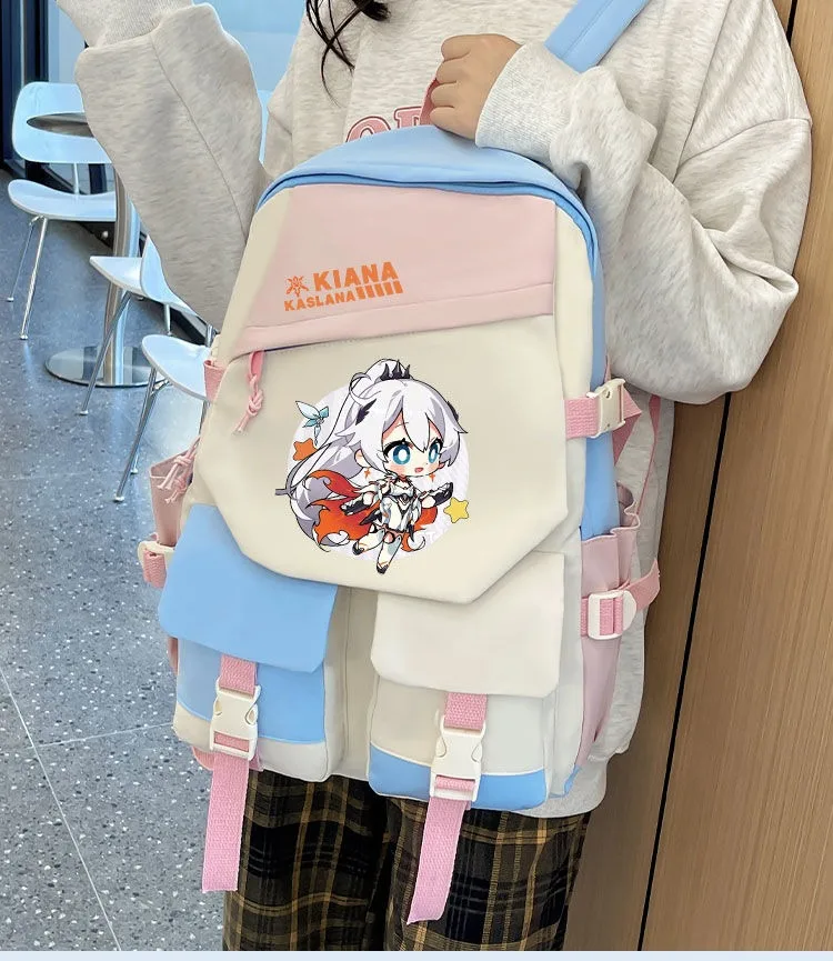 Tas punggung anak laki-laki dan perempuan, ransel sekolah kapasitas besar, tas punggung Anime untuk anak laki-laki dan perempuan 30 × 46 × 15cm Hitam Biru Hijau Merah, Honkai Impact 3rd