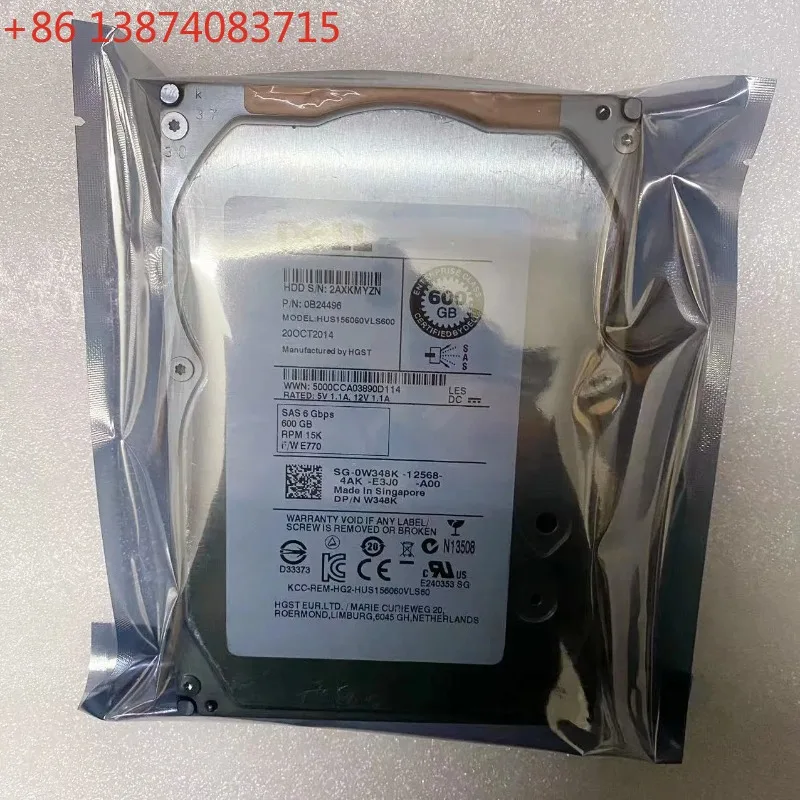 Original 0W348K W348K HUS156060VLS600 600GB 15000 RPM 16MB Cache SAS 6Gb/s 3.5