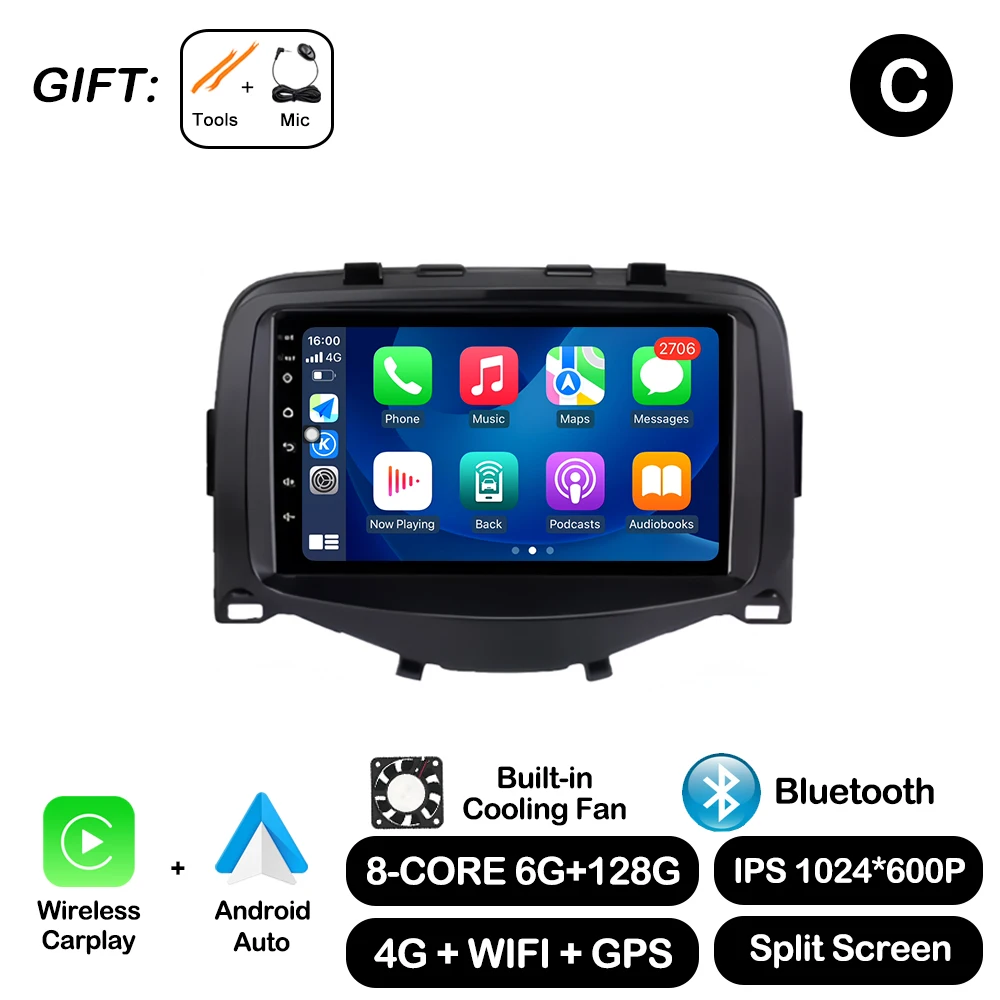 7 Inch Voor Toyota Aygo Peugeot 108 Citroen C1 2016-2020 Autoradio Autoradio Multimedia Speler Carplay 4G + Wifi Bt Dsp Stereo