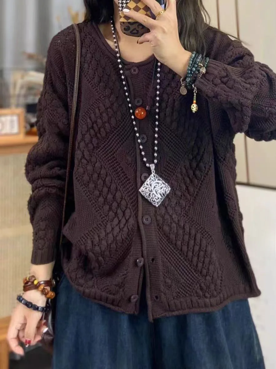 

Retro round Ne Knitted Open Cardigan Women's Loose Casual Long Sve Sweater Jaet Trendy Autumn New Sle Color
