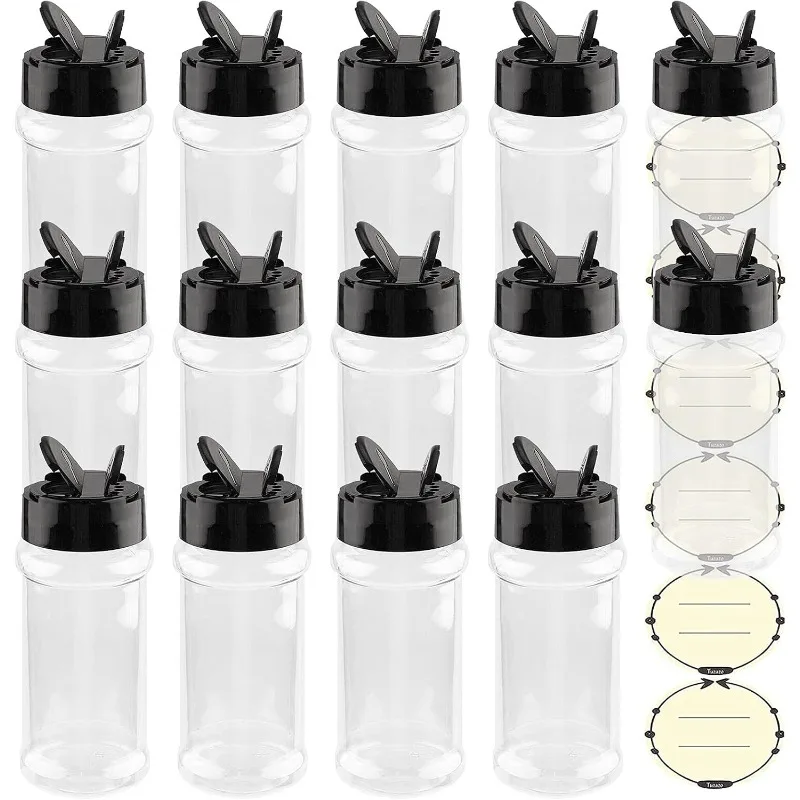 

TUZAZO 3 oz Plastic Spice Jars with Shaker Lids and Labels, 14 Pcs Clear Empty Spice Bottles Seasoning Containers for Spice, Her