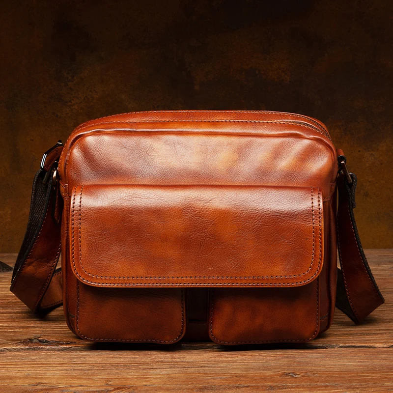 Hand-painted leather shoulder bag horizontal men's casual leather messenger bag retro tide bag