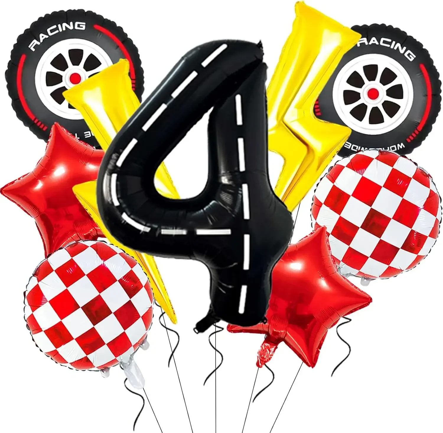 9-teiliges Rennwagen-Themen Ballonset, Karierfahne Design Ballonkit für Jungen Geburtstag, Rennthemen-Partydekoration – Detail 9