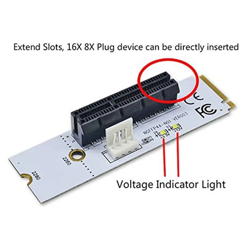 NGFF M.2 To PCI-E 4X Riser Card M2 Key M To Pcie X4 Adapter With LED Voltage Indicator For ETH Bitcoin Miner Mining