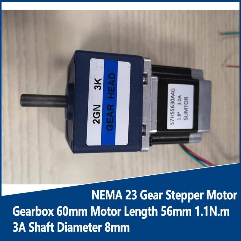 

NEMA 23 Gear Reduction Stepper Motor Ratio 20:1 or 30:1 or 50:1 Gearbox 60mm Motor Length 56mm 1.1N.m 3A Shaft Diameter 8mm