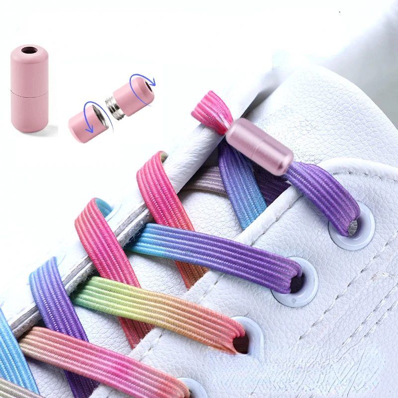 Capsule Lock Shoelaces para crianças e adultos, Elastic Rainbow Laces, No Tie Sneaker, Quick Flat Shoelace for Shoes