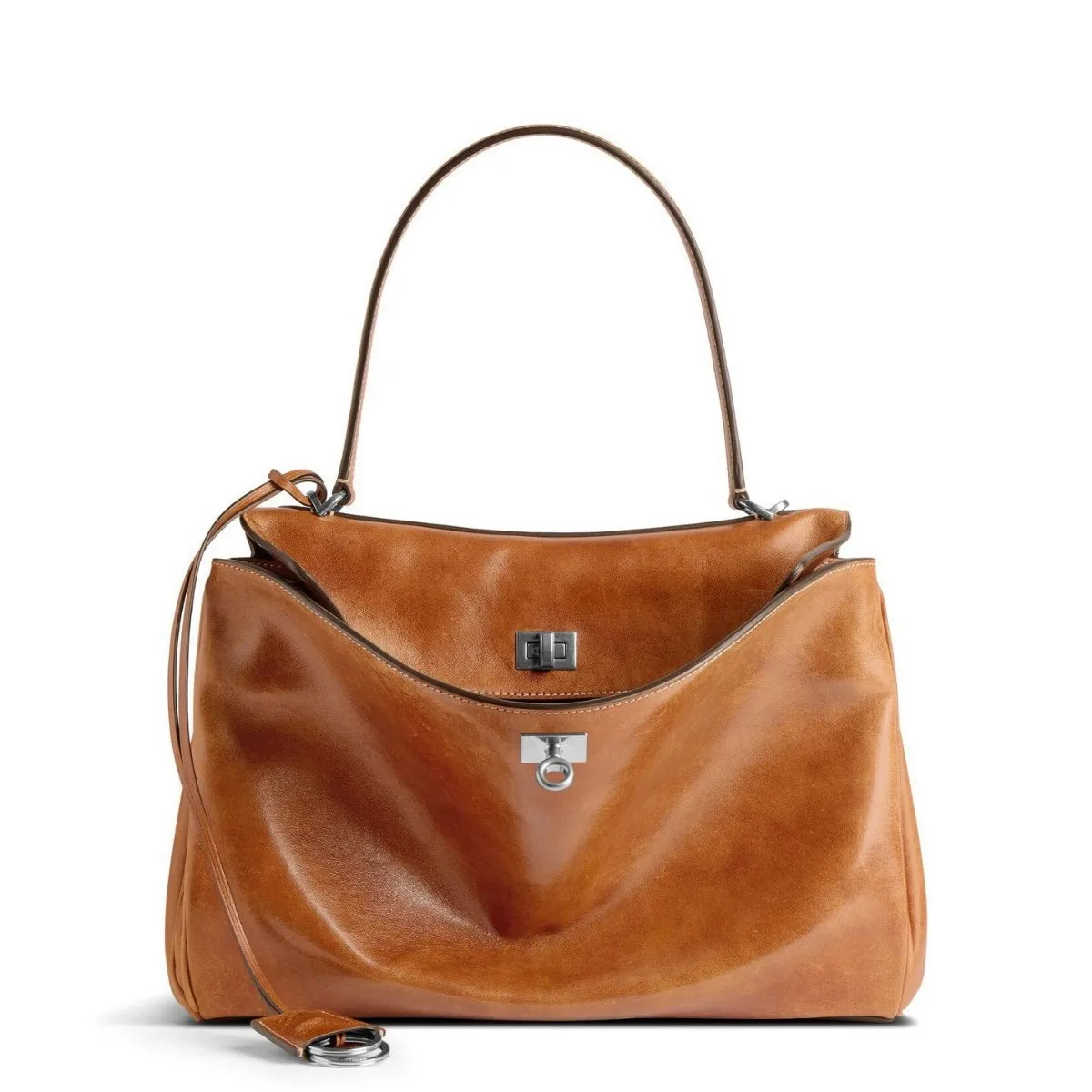 

Lock Buckle Vintage Leather Tote Bag, Genuine Leather Large Capacity Motorcycle Handbag, Unisex Relaxed Style