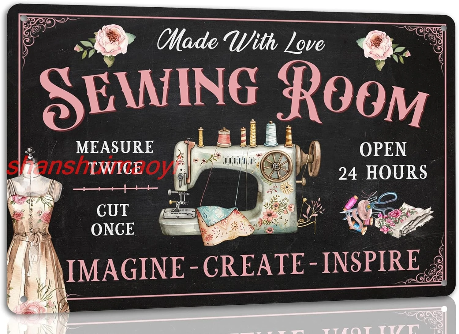 Made with Love Sewing Room Metal Tin Sign Sewing Wall Decor Sewing For Sewing Enthusiasts Tin Sign Quilters Craft Lovers Women C