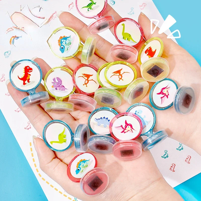 10 Pcs Assorted Stamps for Kids Self-ink Stamps Children Toy Stamps Dinosaurs Seal Scrapbooking DIY Painting Photo Album Decor