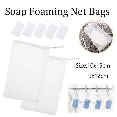 10/20 पीस साबुन फोमिंग नेट बैग फेस क्लींजर साबुन एक्सफ़ोलीएटिंग मेश ड्रॉस्ट्रिंग बैग शावर बॉडी वॉश बाथरूम सफाई की आपूर्ति 8 best sales साबुन की थैली - №7