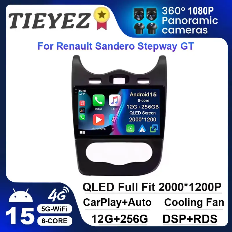 Radio de coche Android 15 para Renault Sandero Stepway GT 2013-2014 con reproductor de vídeo Multimedia Carplay GPS 5G Wifi pantalla táctil