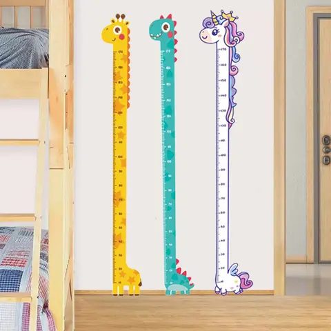 Autocollant de hauteur de dessin animé mignon, licorne dinosaure girafe, règle de mesure de la hauteur murale, autocollants pour chambre d'enfants, décoration de maison de la maternelle