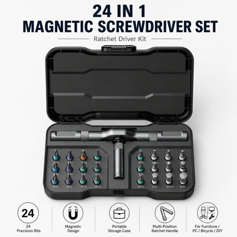 

24 in 1 Magnetic Screwdriver Set Ratchet Driver Kit Multi Bit Portable Precision Repair Tool for Furniture PC Bicycle DIY