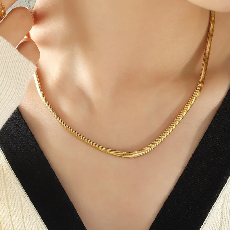 24K 9999 pure gold luxury genuine gold women's necklace, snake chain classic style, luxury jewelry