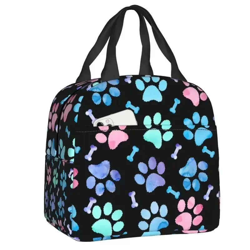 

Pink Dog Paw Parttern Lunch Bag Women Cooler Warm Insulated Container for Children School Work Picnic Food Tote Bags