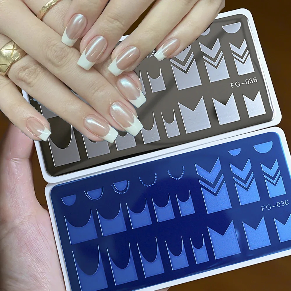 

Nail Stamping Plates 12X6cm Nail Stamper Templates French Line Nail Stencils French Tip Wave Stripes Stainless Steel DIY Manicur