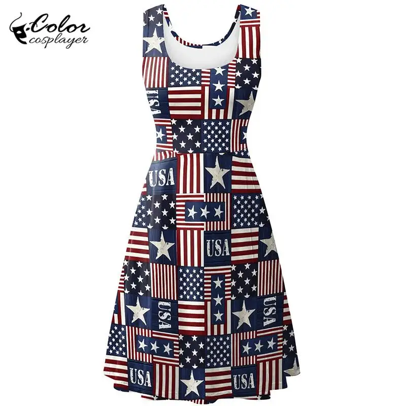 Color Cosplayer Women Sundress Carnival Dress Up Independence Day Dress Holiday Party Robe Adult Clothing Halloween Costume