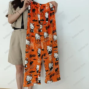 Sanrio Hello Kitty Flanellouserspijama der Damenzeichnung, Kawaii Wollhose, Casual Fashion Anime, Zuhause, Herbst, Weihnachten, Anime 10 Hauptverkäufe -Charakter -Kleidung - №5