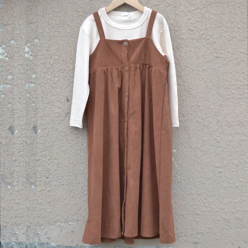 

Corduroy Overall Dress For Girls New 2025 Fall Brown Teen Toddler Dresses Sleeveless Jumper Skirt School Clothing With Tee Shirt