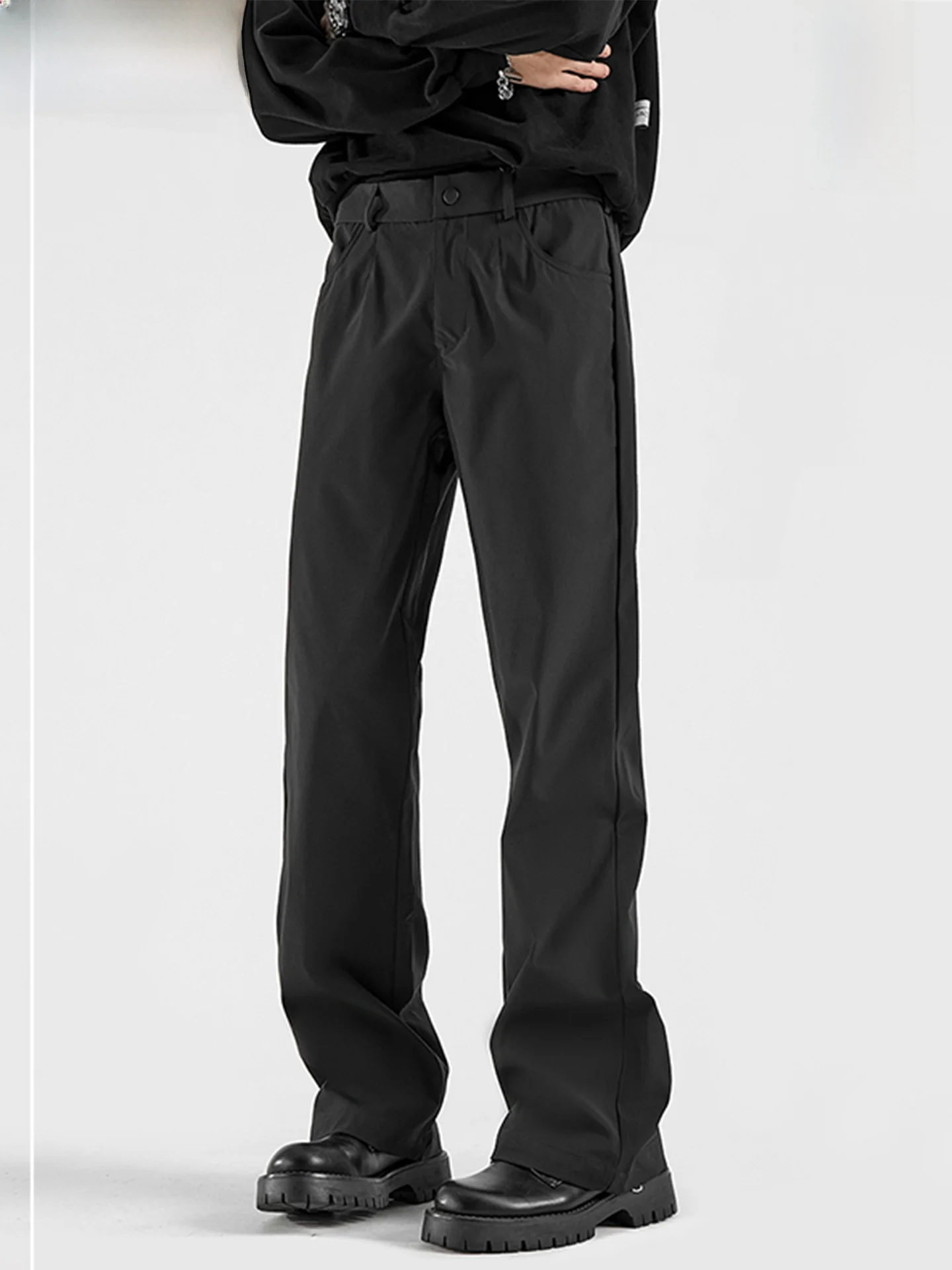 

Waterproof Loose Men's Casual Pants Spring Faion Trousers High Waist Bight Knife Long Pants Casual Decorative ket Polyes...