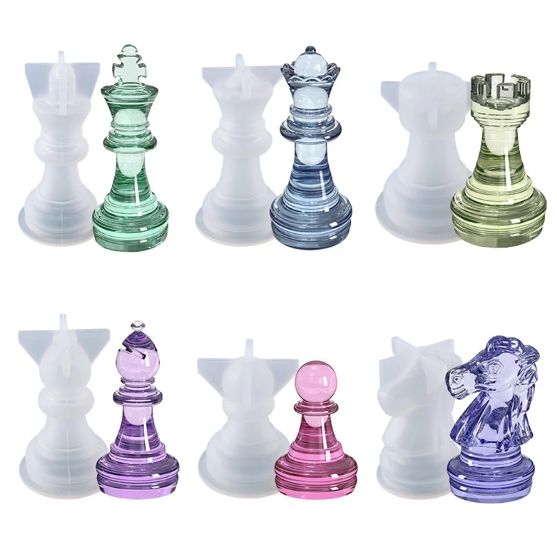 Y1UB 6 Pcs 3D Chess Epoxy Resin Mold Handmade Chess Pieces Mold UV Crystal Epoxy Mold Home Decorations Resin Casting Mold DIY